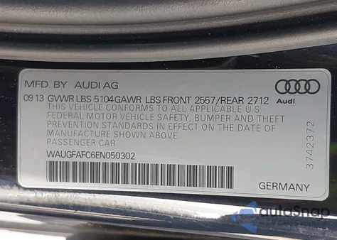 2014 Audi A6 2.0T Premium from USA, damaged, VIN WAUGFAFC6EN050302